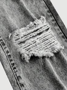 SHEIN Girlism 少女蓝色做旧宽松直筒牛仔裤 - 黑色 - 查看 4