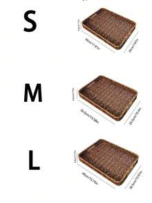 SHEIN 3PCS/2PCS/1PC 复古编织托盘带手柄，面包篮，零食、蔬菜、水果、甜点储物篮，适用于桌面、客厅、阳台、野餐、家居收纳和装饰性收纳托盘 - 咖啡棕 - 查看 6