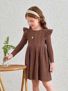 SHEIN 年轻女孩时尚女孩宽松优雅盖袖连衣裙，秋冬