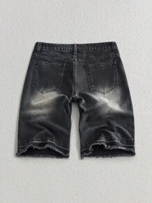 Manfinity VCAY Jeans de mezclilla rectos de tiro medio lavados con adornos de rhinestone para hombre - Negro - Ver 2