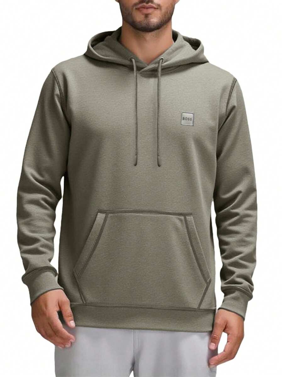 Hugo Boss Men's Drawstring Hooded Long Sleeve Casual Versatile Sweatshirt - 076 Open Grey - View 1