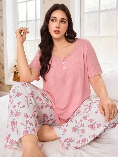  Floral Pajama Set CottageSlumber Romantic Ditsy Floral Pajama Set, Soft & Comfortable, High-End European Style Curve Pajamas Set