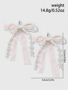 ROMWE Kawaii 2 件时尚可爱的手工串珠白色仿珍珠和粉色蕾丝蝴蝶结鞋夹，多功能装饰配件，适合女性、女孩、日常穿着、节日礼物 - 粉色 - 查看 3