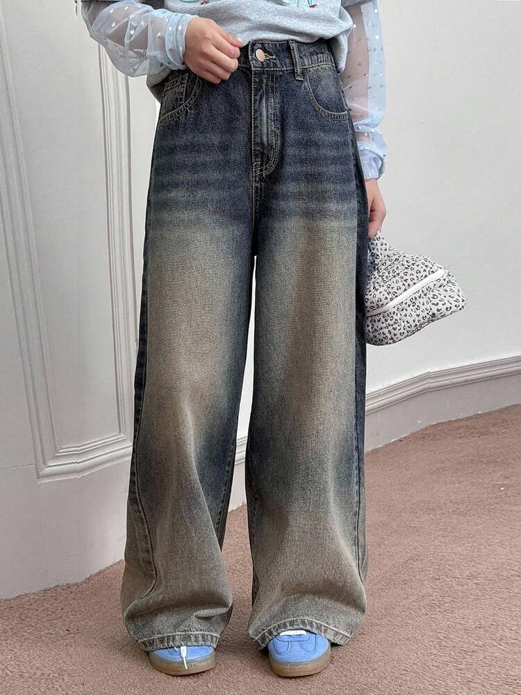 Tween Girls' Casual Distressed Wide Leg Jeans