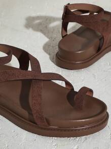 SHUZIA Women's Open Round Toe Platform Strap Lace Up Sandals Mother's Day Present Valentine's Day - Beige - View 5