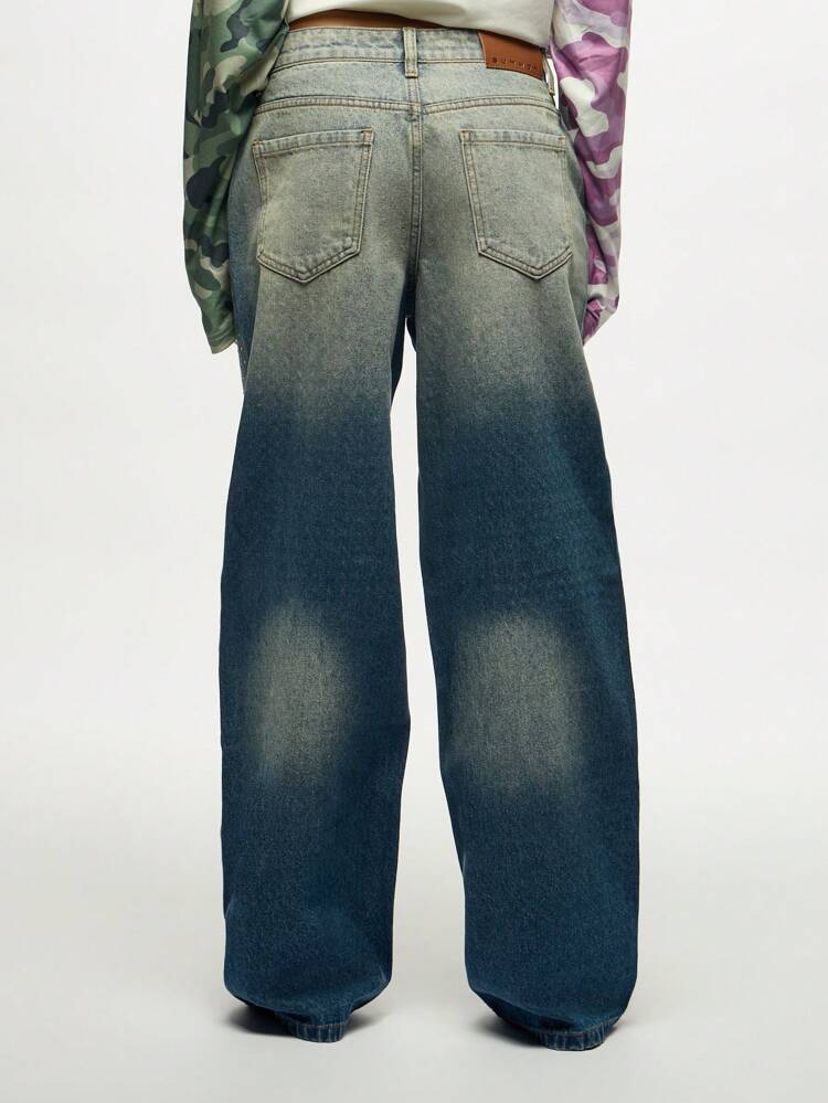SUMWON WOMEN Crystal Studded Wide Leg Denim Jeans With Gradient Wash