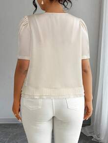 SHEIN Clasi Plus Size Summer Elegant Ruffle Puff Sleeve Blouse - Apricot - View 2
