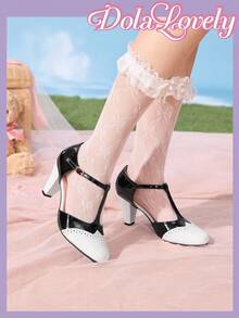 Dola Lovely Women's Classic Retro White & Black Contrast Color Mary Jane High Heel Pumps