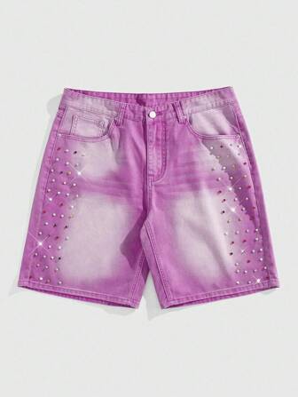 Street Life Pantaloncini di jeans larghi e colorati con diamanti per uomo