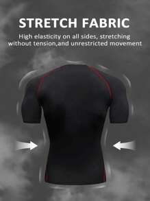 Manfinity Sport Corelite Camiseta deportiva de manga corta tipo raglán con estampado de araña para hombres, camiseta de compresión transpirable y ajustada para entrenamiento y gimnasio, cuello redondo