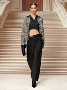 SHEIN Unity Women's Woven Long Straight Leg Casual Pants, Fashion Versatile Commuter Trousers, Grey  Fall Clothes For Women Wide Leg Pants Woman - Grey - View 5