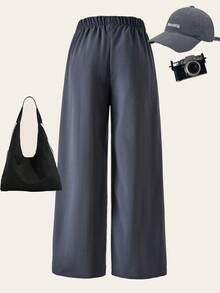 SHEIN Explorewe 1 szt. Dziewczęce spodnie z teksturowanej tkaniny premium, białe, casualowe, wysokiej jakości, wygodne, długie, nowa letnia kolekcja