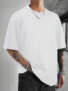Manfinity Homme Loose Fit Men's Solid Color Round Neck Short Sleeve Casual T-Shirt - White - View 1