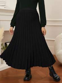 SHEIN Vestido de punto de unicolor para maternidad, falda plisada de línea A de cintura alta