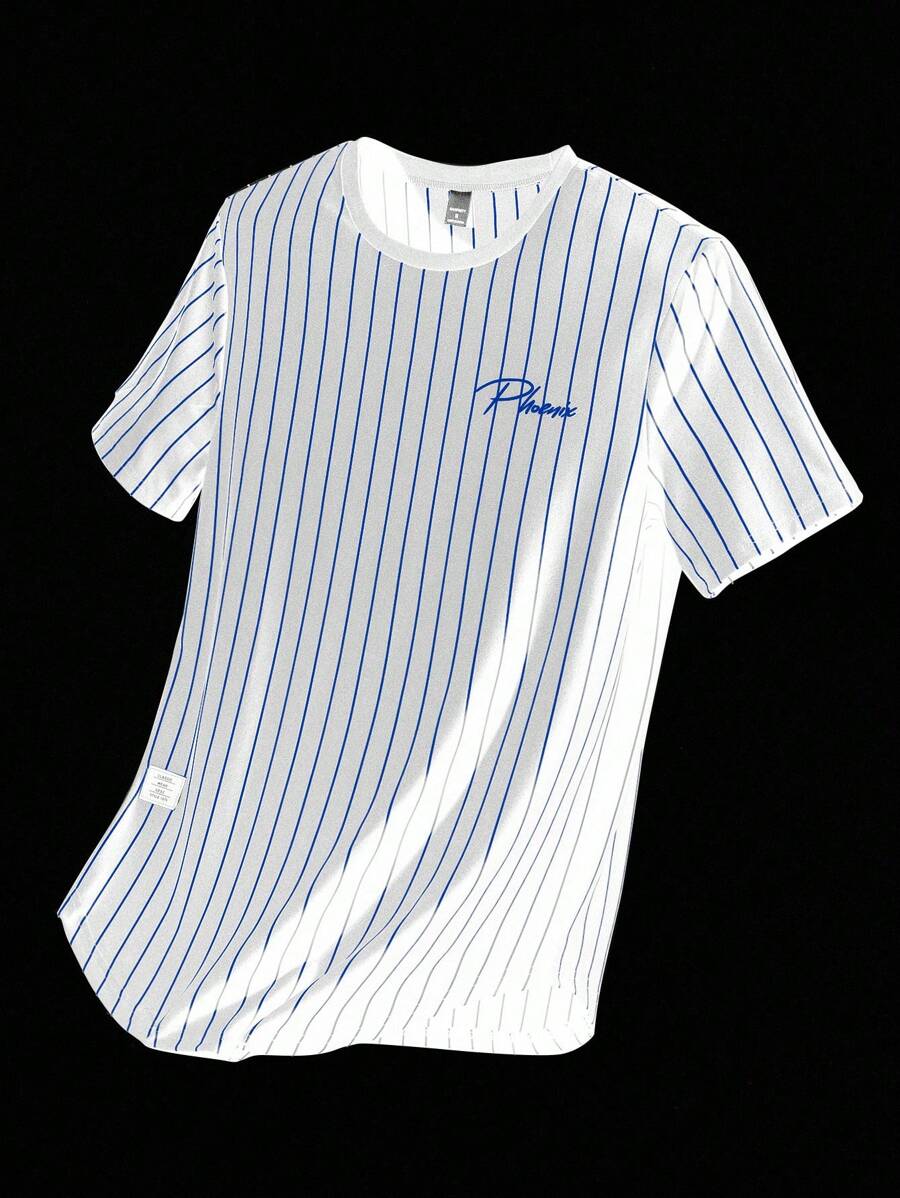 NEON BLANC 男士夏季字母条纹短袖针织圆领休闲T恤 - 藍白色 - 查看 1