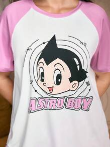 Astro Boy X SHEIN Große Größen Cartoon Figur Grafik Farbblock Kurzarm Top und Hose Pyjama Set Damen Pyjamas Rosa Pyjamas Charakter Pyjamas Herbstbekleidung - Pink - Übersicht 6