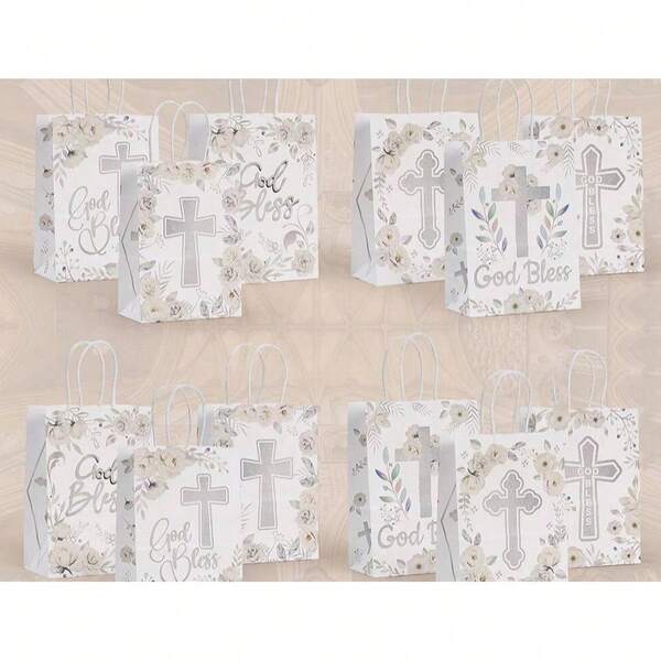 SHEIN 24 Adet Dini Hediye Çantası Çiçek Desenli Küçük Tanrı Kutsaması Çantaları Vaftiz Hediyeleri İlk, Parti Hediyeleri Vaftizler, Düğünler, Onaylamalar İçin Kağıt Çantalar