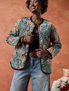 Bóhologie Women's Casual Cashew Pattern Long Sleeve Single-Breasted Quilted Jacket Womens Jacket Paisley Jacket Floral Jacket Lightweight Quilted Jacket - Multicolor - View 3