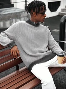 Manfinity Homme كنزة صوفية كاجوال للرجال من الصوف المنسوج بتصميم لوني مجزأ، خريف/شتاء - متعدد الألوان - مشاهدة 7