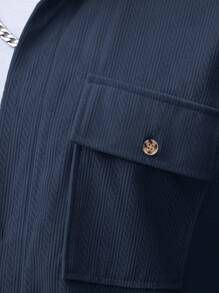 Manfinity CasualCool 男士灯芯绒工作衬衫和裤子两件套，秋季服装 - 寶藍色 - 查看 3