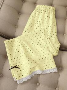 Franclia Women's Minimalist Polka Dot Lace Trim Wide Leg Pants Fall Cloth For Women - Butter Yellow - View 2