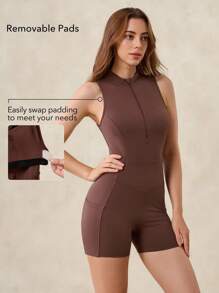 OutZeal جمبسوت رياضية نسائية مريحة ومضادة للعرق مع سحاب أمامي وظهر مفتوح للاستخدام اليومي والكاجوال