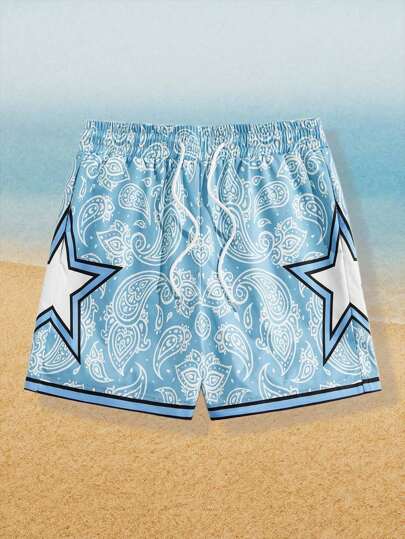 Street Life شورتات رجالية غير رسمية مطبوعة بنقوش الزهور والنجوم للصيف