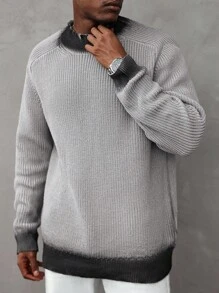 Manfinity Homme كنزة صوفية كاجوال للرجال من الصوف المنسوج بتصميم لوني مجزأ، خريف/شتاء - متعدد الألوان - مشاهدة 4