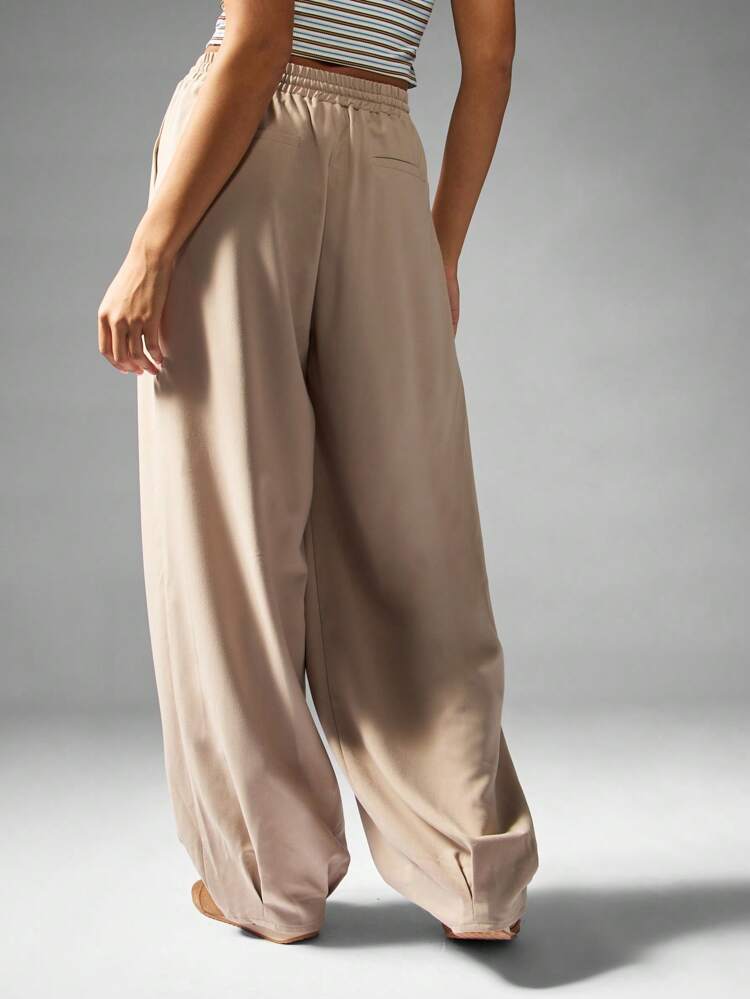 MISSGUIDED High Waisted Wide Leg Palazzo Pants Drawstring Elastic Waist Pleated Loungewear Casual Fall Winter Trousers