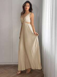 Firerie 女士优雅浪漫时尚通勤性感优雅风格连衣裙，适合派对、度假、返校、浪漫约会和婚礼生日，女士长裙 - 卡其色 - 查看 3