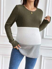 SHEIN 长袖孕妇哺乳T恤，适合日常休闲穿着 - 軍綠色 - 查看 6