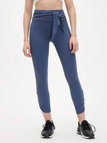 Eassivo Eassivo Women's Blue Twist Hollow Lace-Up Sports Leggings With Waist Tie - Dusty Blue - View 2