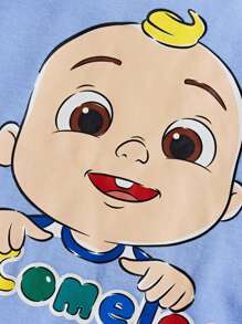 CoComelon X SHEIN 2pcs/Set Young Boy Cute Cartoon Pattern Round Neck Short Sleeve T-Shirt And Shorts, Loose Casual Outfit