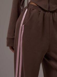 MUSERA Wide Leg Contrast Side Seam Joggers Casual Airport Loungewear Back To School Pants Sweatpants Spring - Brown - View 5