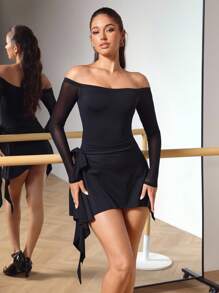 Menodora SHEIN Sport Spódnica-kombinezon damski w jednolitym kolorze z odkrytymi ramionami, strój do tańca