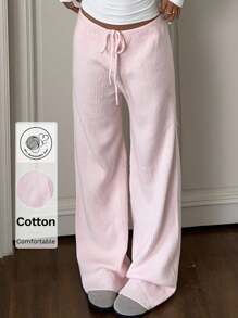 CovetEZ Fall Women Clothes Low Rise Women's Casual Versatile Pink Wide Leg Knit Pants Pink Pants Wide Leg Pants,Fall Clothes For Women