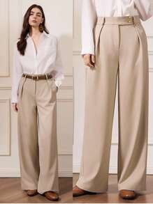 Briarwyn Einfarbige, gefaltete, plissierte, elegante Pendlerhose mit weitem Bein, helles Apricot, moderne, lockere Hose mit geradem Bein für Pendler in der Stadt, lässige gerade Hose mit hohem Bund, modische, einfarbige, elegante Hose mit weitem Bein und Taschendetail fürs Büro, moderne, lockere Hose mit geradem Bein für Pendler in der Stadt - Aprikosenfarben - Übersicht 7