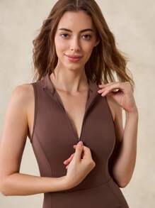 OutZeal جمبسوت رياضية نسائية مريحة ومضادة للعرق مع سحاب أمامي وظهر مفتوح للاستخدام اليومي والكاجوال