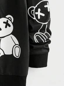 AXEPEAK Men Casual Bear & Letter Graphic Sweatshirt, For Fall, Long Sleeve Top - Black - View 5