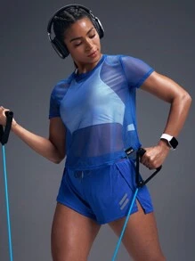 Powerista Áo tập gym trong suốt, Áo tập gym lưới màu xanh dành cho nữ - Màu xanh lam - Xem 8