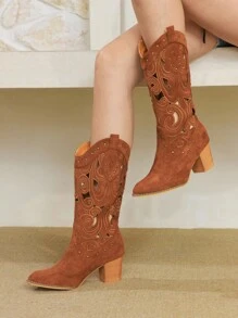 Styleloop 西部靴，编织纹理，波西米亚风，西部风格，音乐节，万圣节，圣诞派对服装