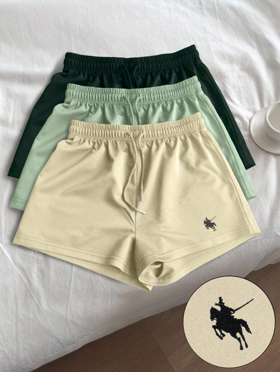 SHEIN Pantalones cortos deportivos bordados de colores múltiples para mujeres, un gran regalo para amigos - Verde - Ver 1