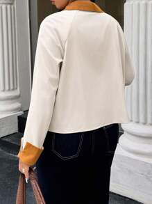 Easura 大码休闲拼色短款夹克 - 杏色 - 查看 2