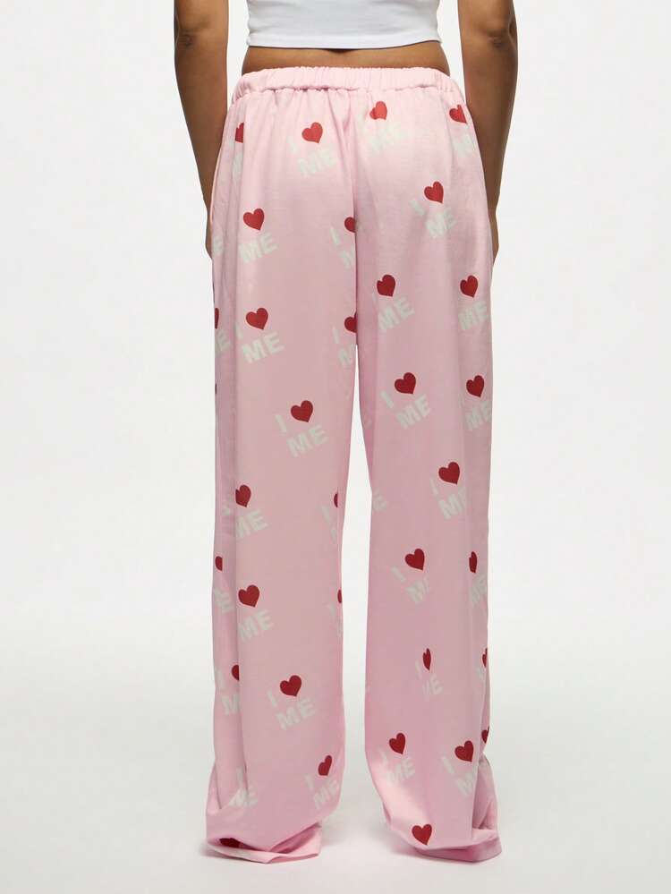 SUMWON WOMEN Wide Leg Sweatpants With Hearts And Text Print