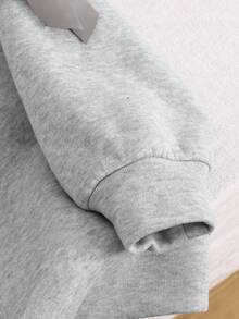 Tween Girl All-Match Versatile Casual Crew Neck Loose Solid Gray Sweatshirt With Bow Decor, Autumn/Winter