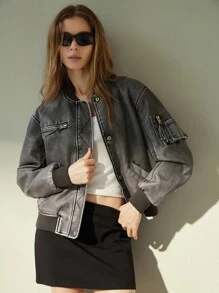 Aveloria Modichic New Women's Fashion PU Leather Bomber Jacket, Pocket Design, Classic Zipper, High-End Casual Cool Versatile Jacket For Ladies Fall Winter Cloth For Women