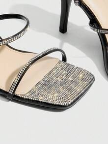 CUCCOO SZL 女士方头透明TPU水钻装饰时尚闪亮方头派对和日常穿着高跟鞋 - 黑色 - 查看 11