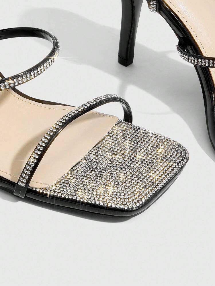CUCCOO SZL Women's Square Toe Transparent TPU Rhinestone Decor Fashion Shiny Square Toe Party & Daily Wear High Heel Shoes