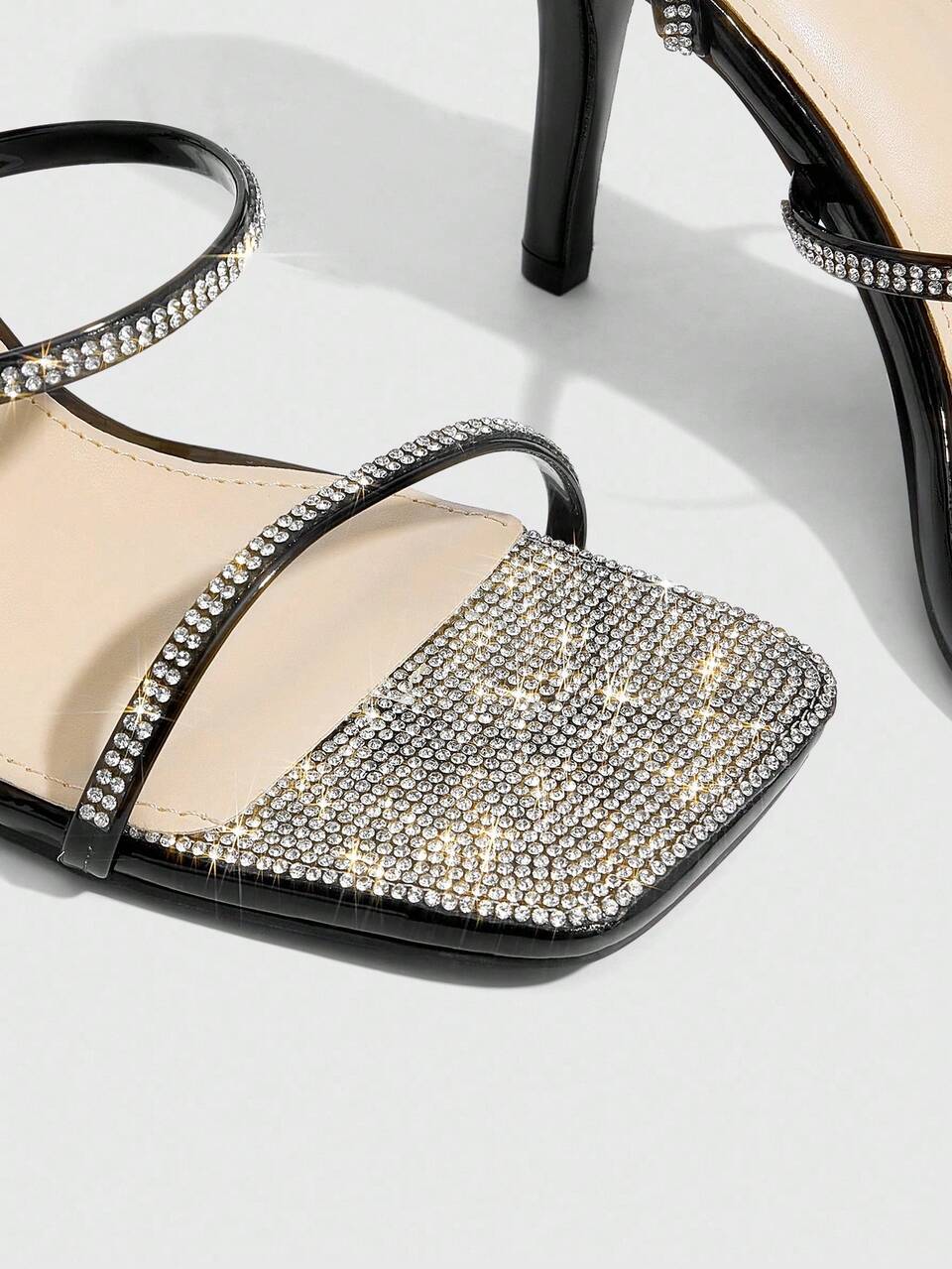 CUCCOO SZL Women's Square Toe Transparent TPU Rhinestone Decor Fashion Shiny Square Toe Party & Daily Wear High Heel Shoes