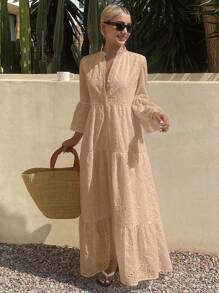 DAZY Summer New Loose Casual Vacation Style Women Mid-Length Dress - Apricot - View 4